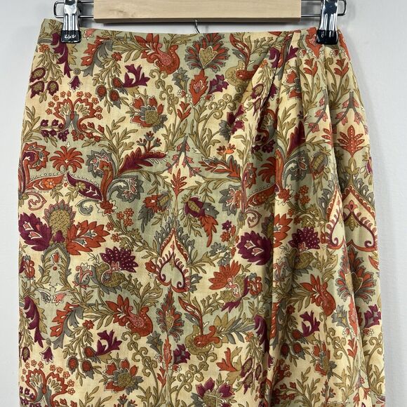 Talbots Vintage Tan Orange Floral Wrap Long Skirt Size 2 Wool - Picture 2 of 16